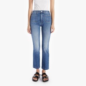 MOTHER hustler patch pocket flood jeans in cowboys don’t cry wash